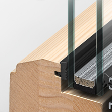 Details aus dem Holz/Alu Profil eines Perfecta Fensters